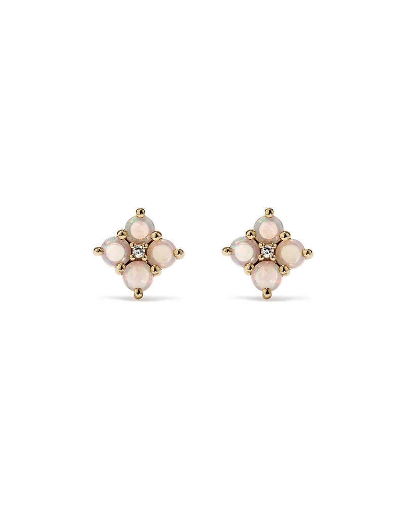 Australian Opal & Diamond Accent Stud Earrings in 10kt Yellow Gold