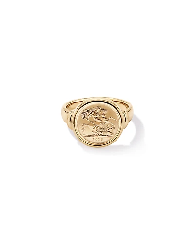 Bague médaillon quart de souverain en or jaune 10ct et 22ct