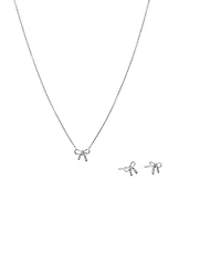 Bow Necklace and Stud Earrings Gift Set with Cubic Zirconia in Sterling Silver