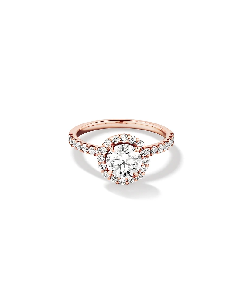 1.79 Carat TW Round Brilliant Laboratory-Grown Diamond Halo Engagemet Ring in 14kt Rose Gold