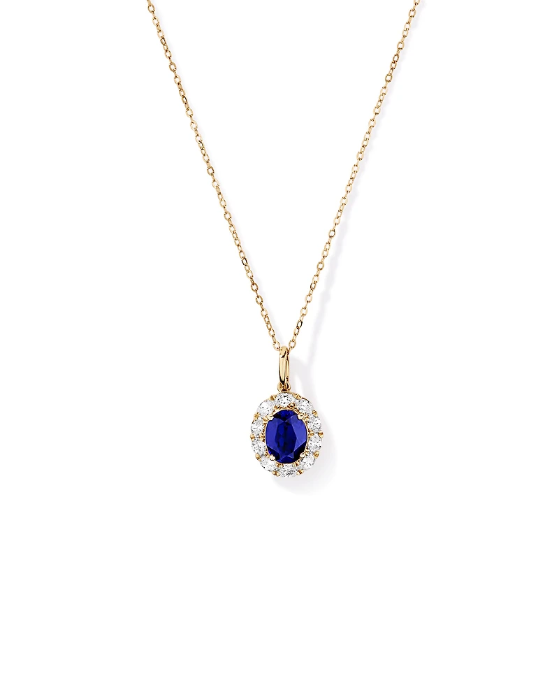 Created Sapphire & 0.47 TW Carat TW Laboratory-Grown Diamond Pendant with Chain in 10kt Gold