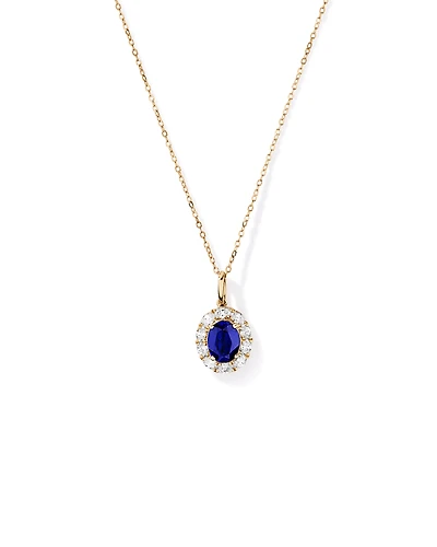 Created Sapphire & 0.47 TW Carat TW Laboratory-Grown Diamond Pendant with Chain in 10kt Gold