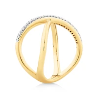 Crossover Ring with Diamonds in 10kt Yellow Gold