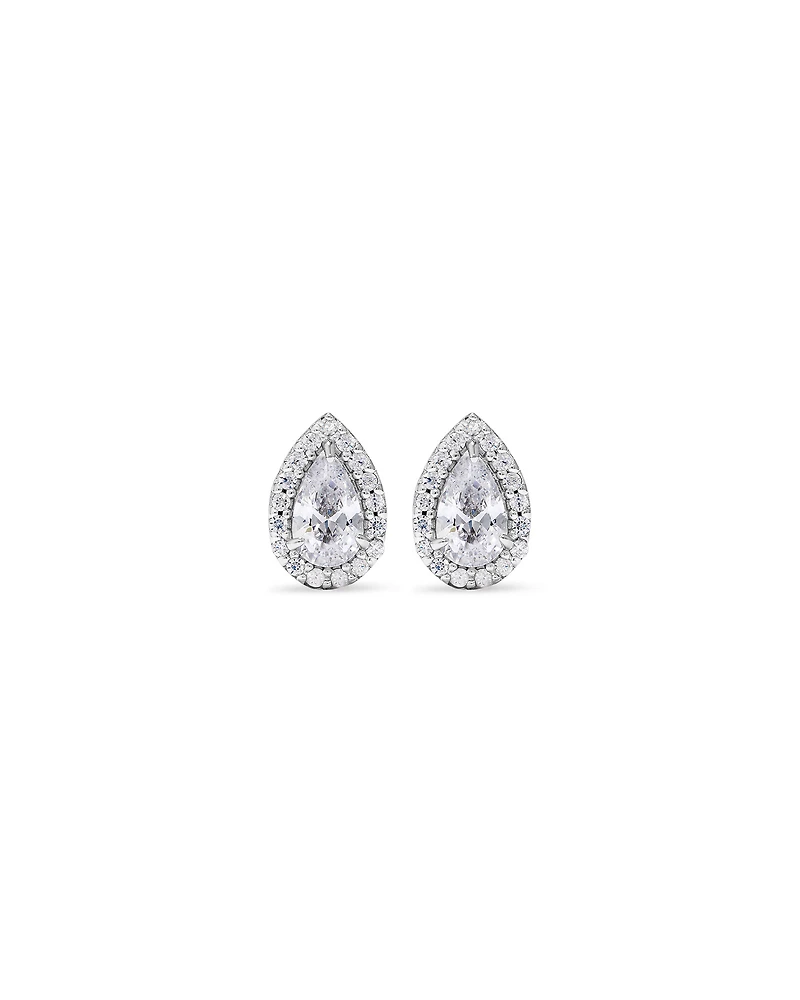Pear Cubic Zirconia Halo Stud Earrings in Sterling Silver