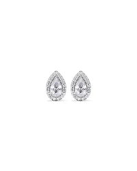 Pear Cubic Zirconia Halo Stud Earrings in Sterling Silver