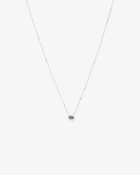 Collier Pendentif Halo Avec Pierre Précieuse Tanzanite Bleue Taille Ovale Et 0,08 Carat Pt De Diamants En Or Blanc 10 Ct