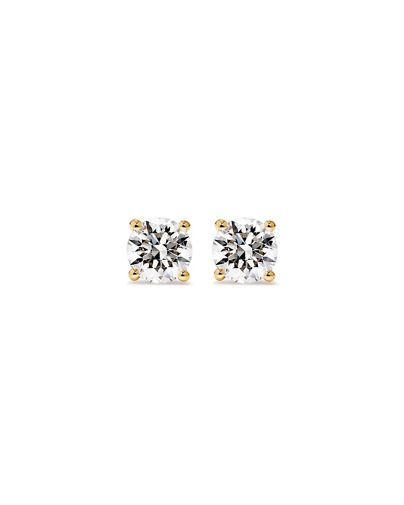 Boucles d'oreilles solitaire en or jaune 14 carats, serties d'un diamant de laboratoire de 1,00 carat (poids total)