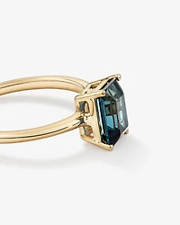 Emerald Cut London Blue Topaz Gemstone Solitaire Ring in 10kt Yellow Gold