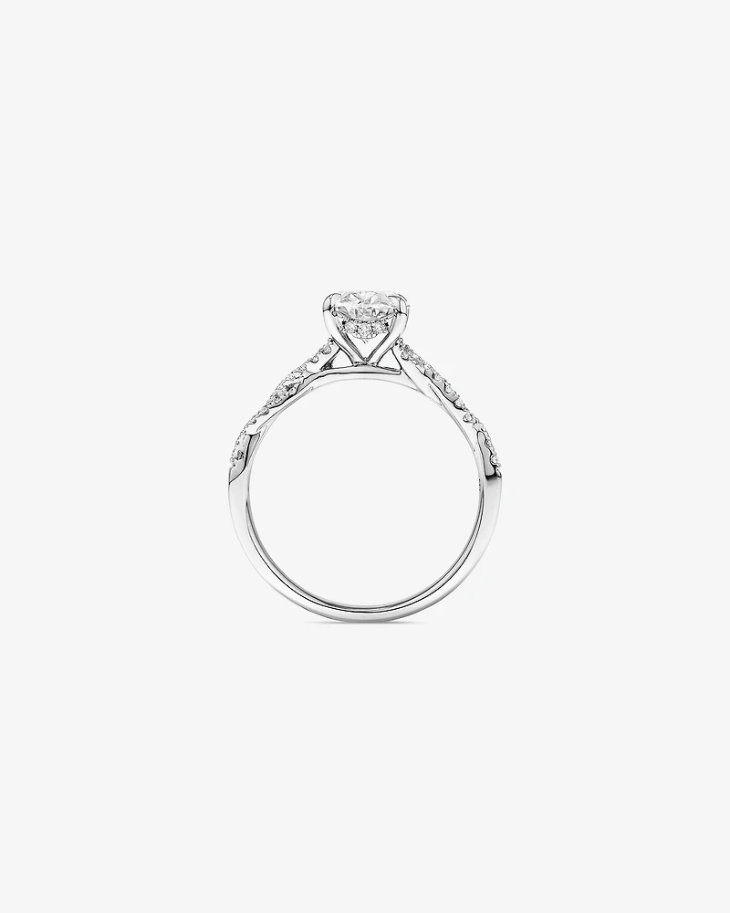 Bague de fiançailles 1,70 carat TW coupe ovale en diamant à torsade laboratoire or blanc 14 carats