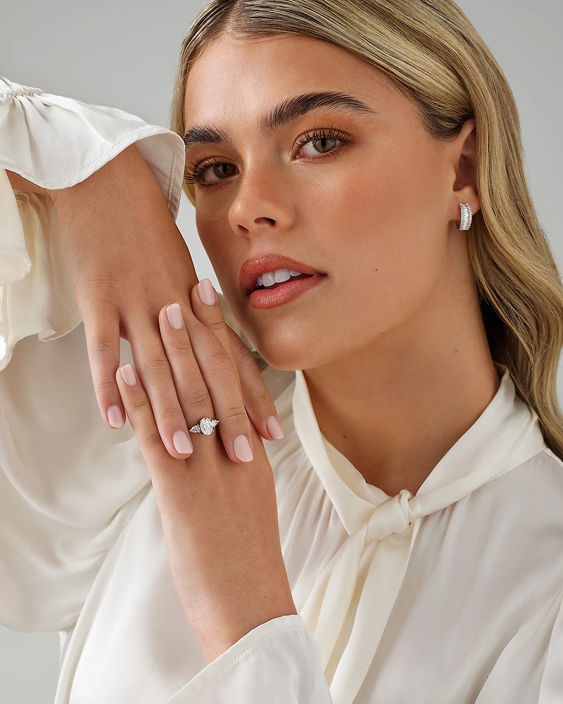 1.65 Carat TW Three Stone Oval and Pear Shaped Laboratory-Grown Diamond Engagement Ring in 14kt Gold