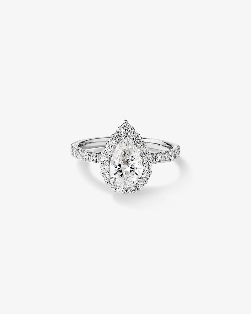 Bague de fiançailles TW taillée en poire 1,82 carat diamant halo cultivé laboratoire or blanc 14 carats
