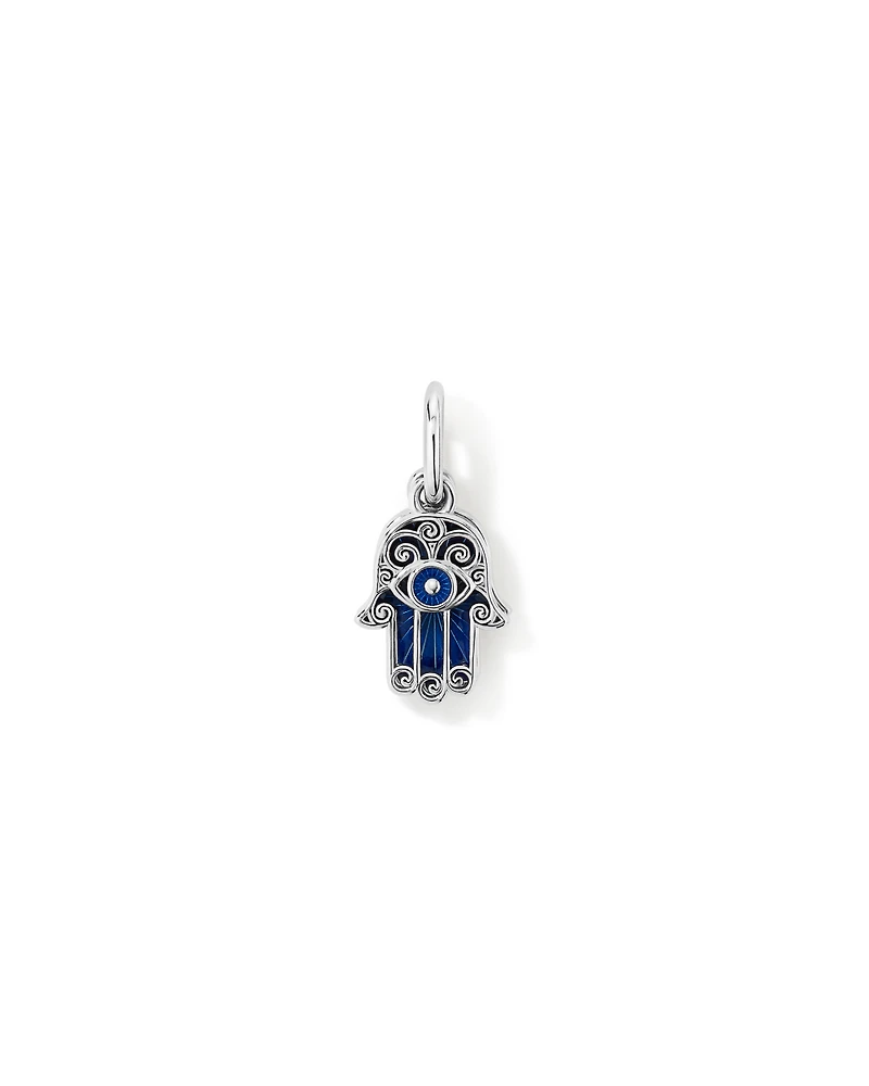 Blue Hamsa Hand Pendant in Sterling Silver