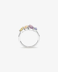 Anneau multi-gemmes en améthyste verte, morganite, rose et tanzanite or blanc 10 carats