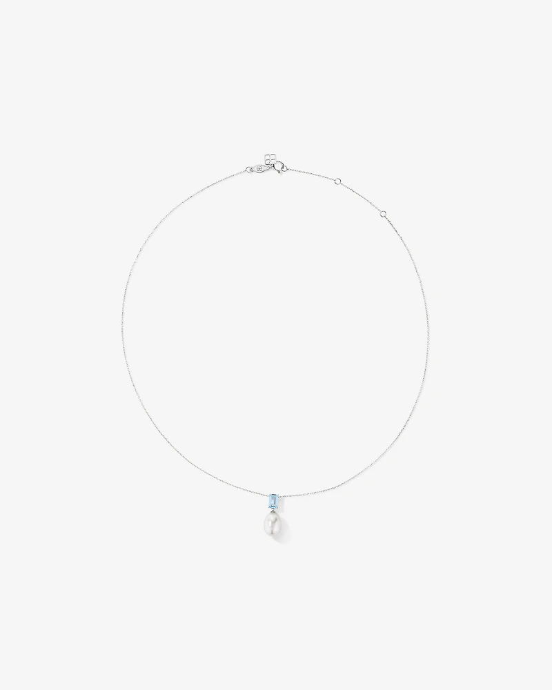 Aquamarine and Cultured Freshwater Pearl Drop Necklace in 10kt Gold