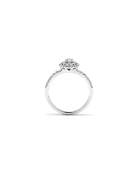 0.58 Carat TW Oval Diamond Halo Baguette Side Accent Engagement Ring in 14kt White Gold