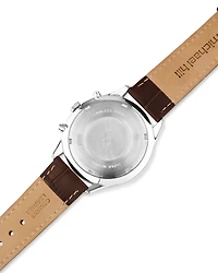 Montre chronographe en acier inoxydable et en cuir brun pour homme