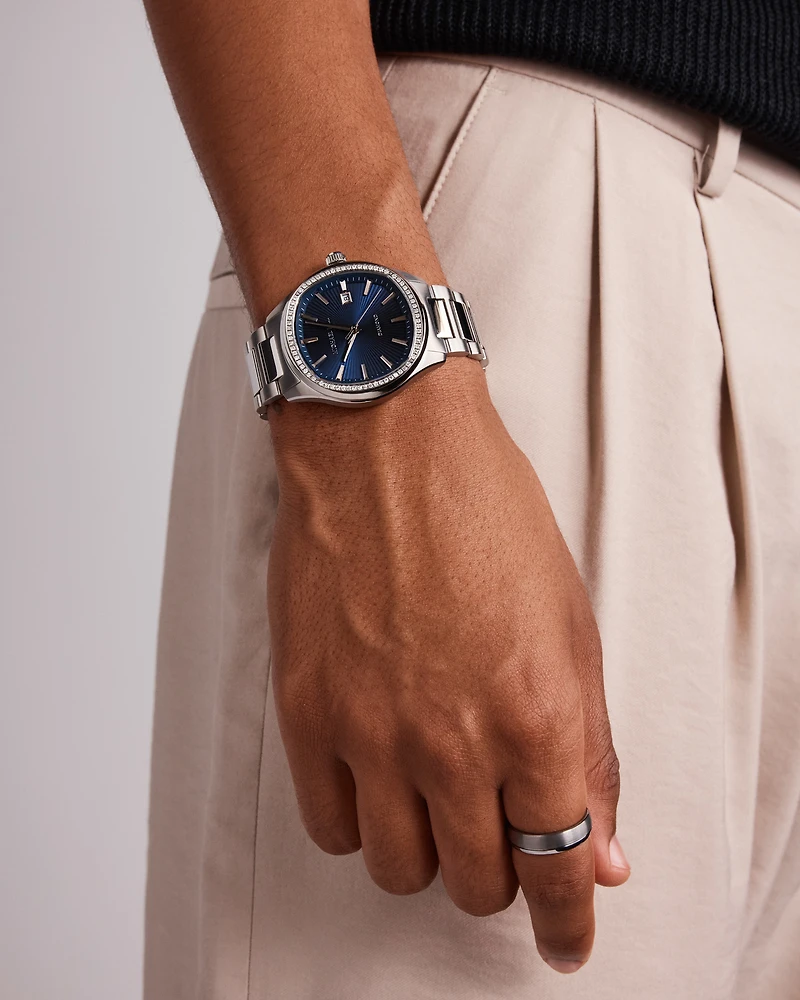 Men's 0.60 Carat TW Diamond Quartz Stainless Steel Watch with Blue Dial