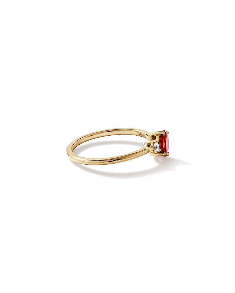 White Sapphire and Oval-Cut Garnet Toi Et Moi Ring in 10kt Yellow Gold