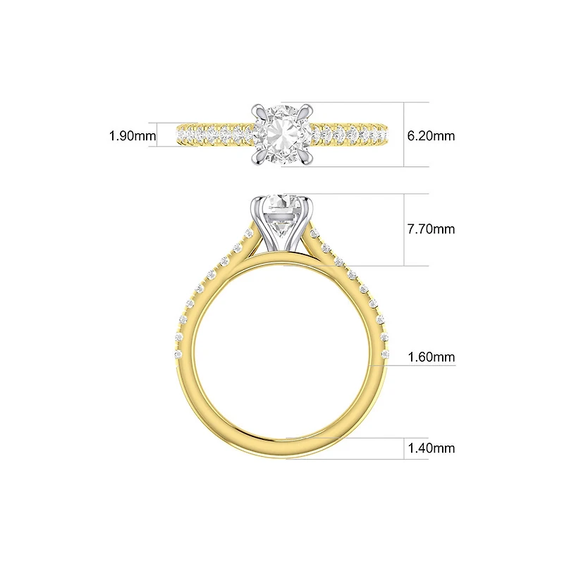 Bague de fiançailles avec 1 1/4 carat de diamants en or jaune/blanc 14 carats
