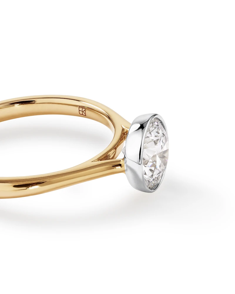 Bague de fiançailles ronde TW de 1,25 carat en or jaune et blanc 14 carats en or jaune et blanc