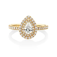 Double Halo Ring with 0.71 Carat TW of Diamonds in 18kt Yellow Gold