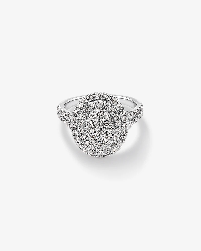 Bague halo de diamants ovales de 1,30 carat en or blanc 10 kt