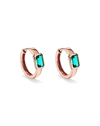 Created Emerald Bezel Huggie Earrings in 10kt Rose Gold