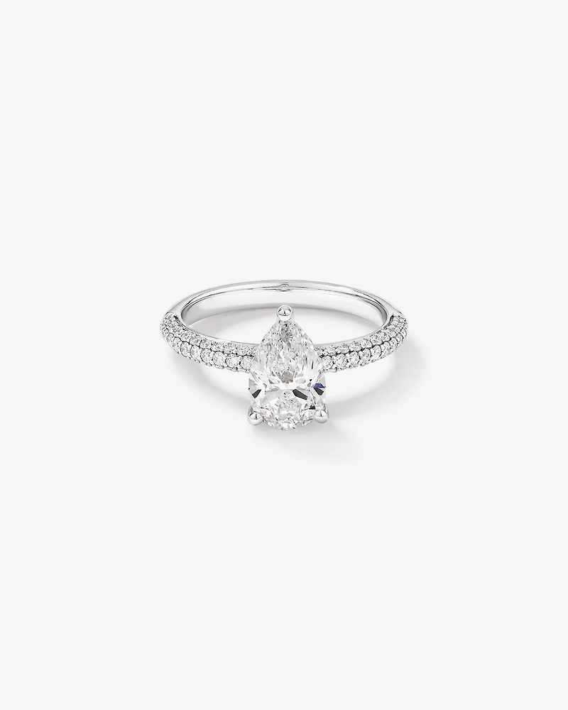 Bague de fiançailles en diamant taillé poire taillée laboratoire 1,96 carat or blanc 14 carats