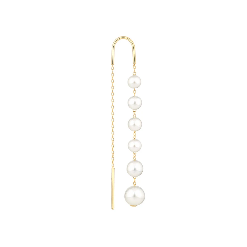 Threader Earrings with Cultured Freshwater Pearls in 10kt Yellow Gold