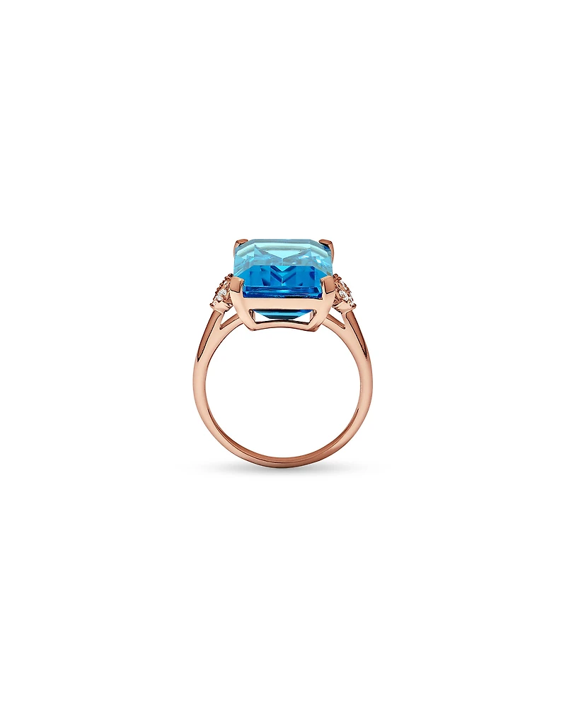 Emerald Cut Swiss Blue Topaz & 0.08 Carat TW Diamond Ring 10kt Rose Gold
