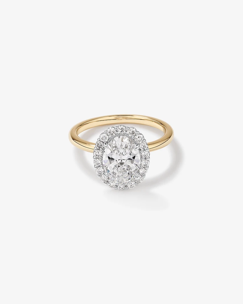 Bague de fiançailles halo de 2,34 carat TW avec diamant de laboratoire taille ovale en or jaune et blanc 14 carats