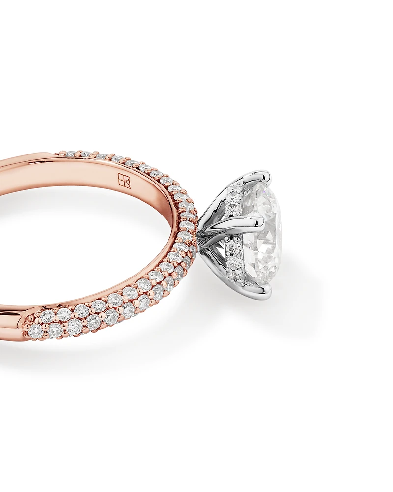 1.95 Carat TW Round Brilliant Laboratory-Grown Diamond Solitaire Side Accent Engagement Ring 14kt Rose and White Gold