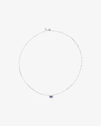 Oval Cut Blue Tanzanite Gemstone and 0.08 Carat TW Diamond Halo Pendant Necklace in 10kt White Gold