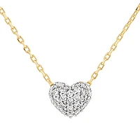 Mini Puff Heart Necklace with .12TW of Diamonds in 10kt Yellow Gold and Rhodium