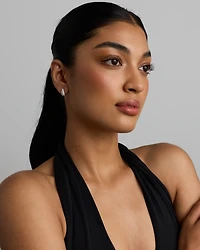 Boucles d'Oreilles Clous Demi-Créoles Dôme Pavé en Zircon Cubique en Argent Sterling