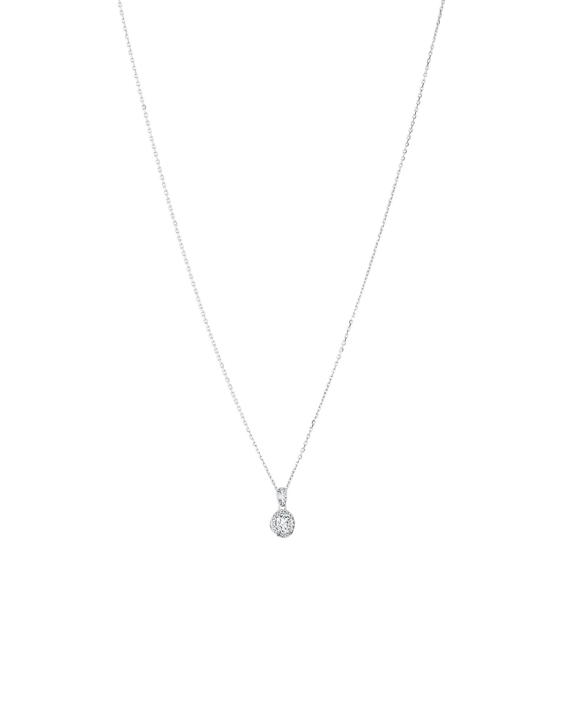 Round Brilliant Cubic Zirconia Halo Pendant Necklace in Sterling Silver