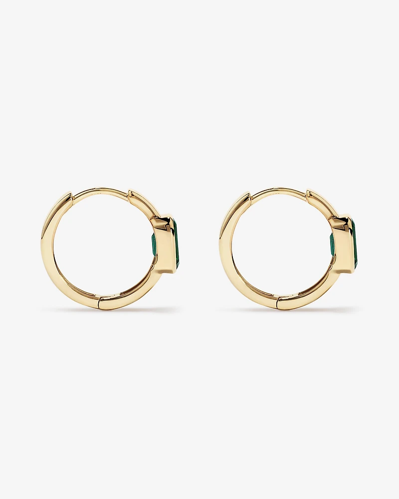 Created Emerald Bezel Huggie Earrings in 10kt Yellow Gold