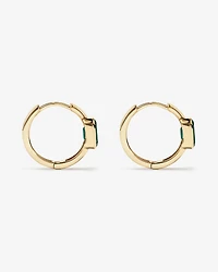 Created Emerald Bezel Huggie Earrings in 10kt Yellow Gold