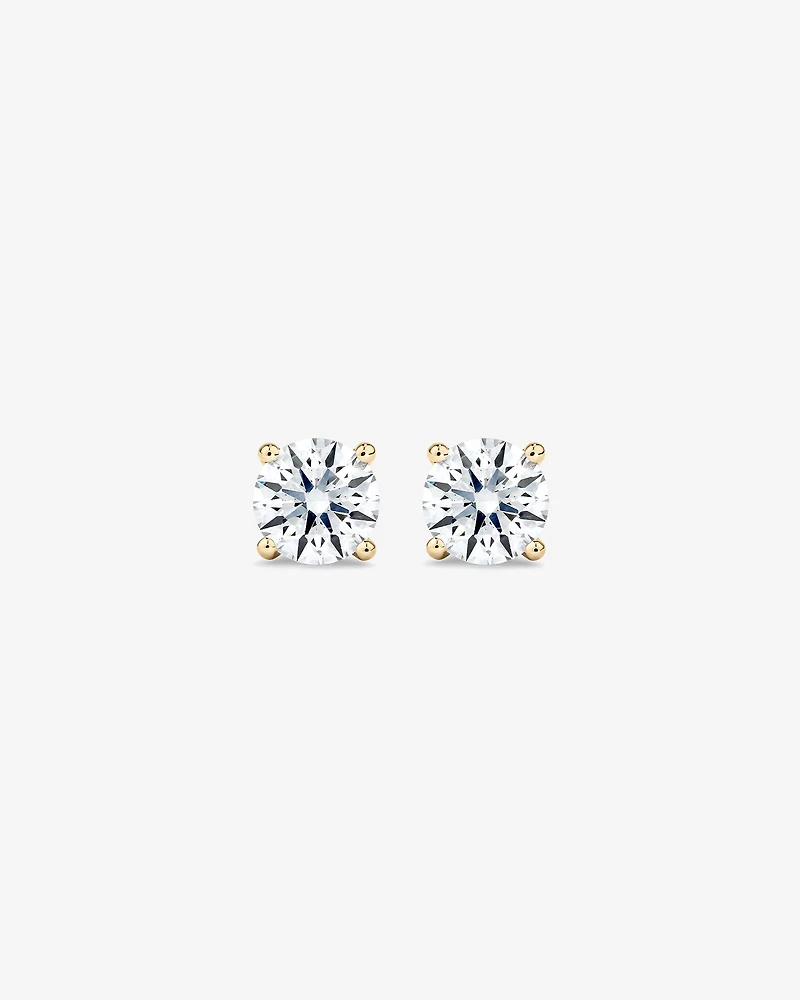 Boucles d'oreilles solitaire en or jaune 14 carats, serties d'un diamant de laboratoire de 1,00 carat (poids total)