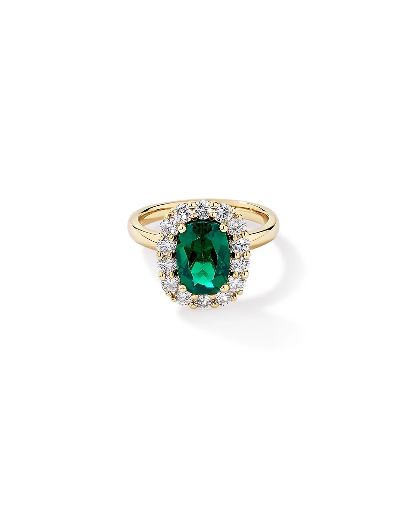 Created Emerald & 0.96 Carat TW Laboratory-Grown Diamond Halo Ring 10kt Gold