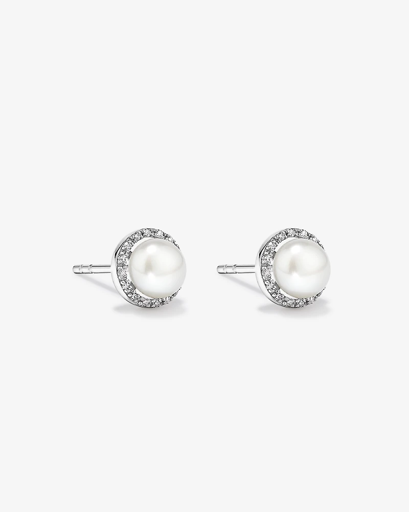 Cultured Freshwater Pearl & 0.13TW of Diamond Necklace and Earring Gift Set in Sterling Silver