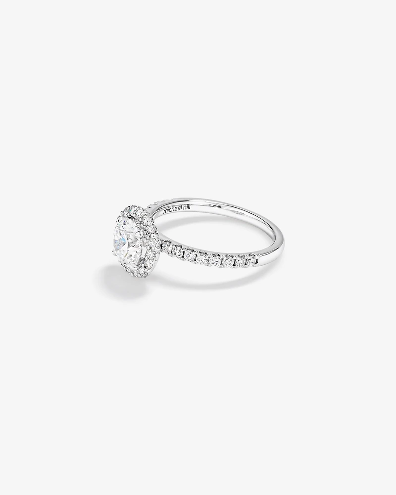 1.79 Carat TW Laboratory-Grown Diamond Round Brilliant Halo Ring in 14kt White Gold