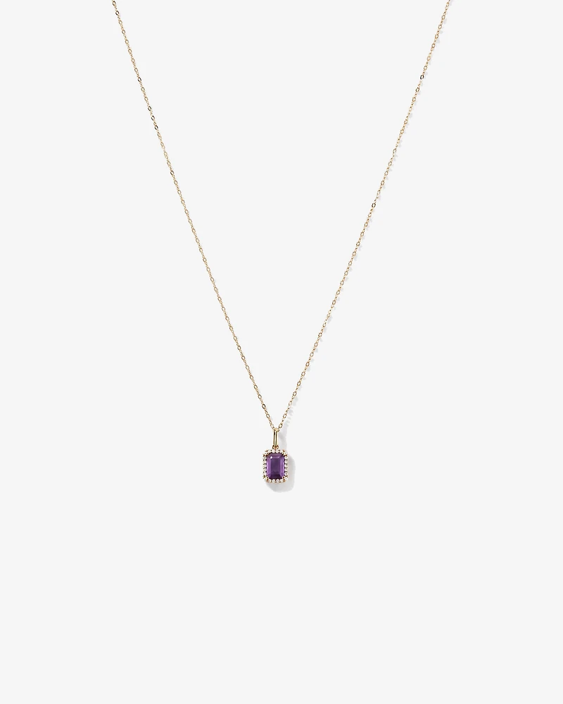 Emerald Cut Amethyst and Diamond Halo Pendant with Chain in 10kt Yellow Gold