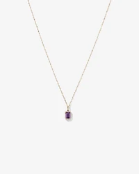 Emerald Cut Amethyst and Diamond Halo Pendant with Chain in 10kt Yellow Gold