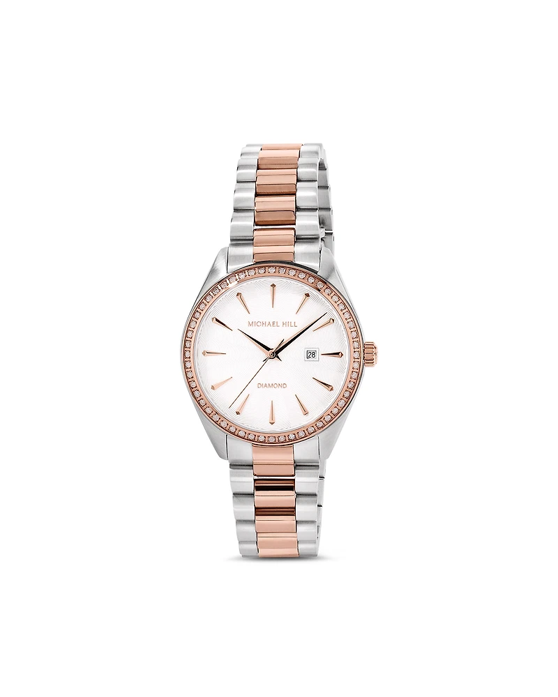 Women's 0.60 Carat TW Diamond Bezel Watch in Rose Tone Stainless Steel.