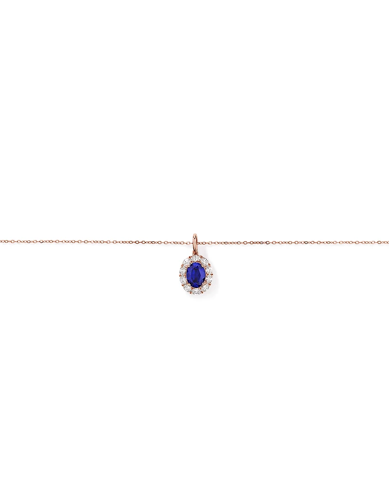 Created Sapphire & 0.47 Carat TW Laboratory-Grown Diamond Pendant with Chain in 10kt Rose Gold