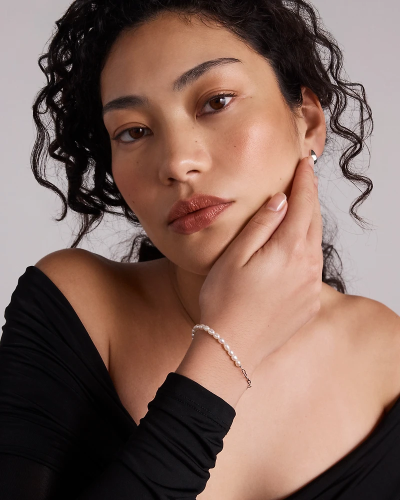 Half Cultured Freshwater Pearl Half Paperclip Chain Bracelet in Sterling Silver