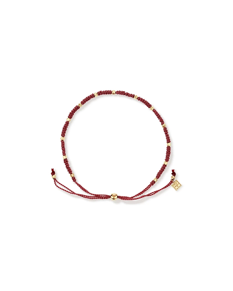 Dusty Rose Cord Bead Bracelet in 10kt Yellow Gold