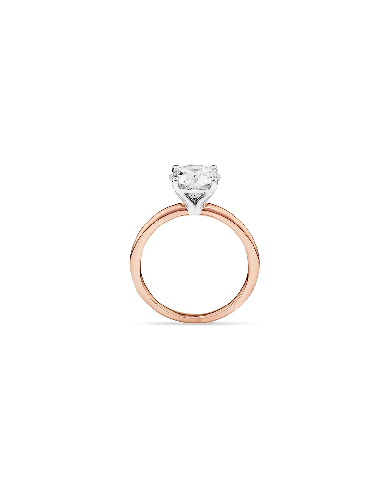 Bague de fiançailles solitaire ronde en diamant brillant de laboratoire TW de 2 carats en or rose et blanc 14 carats