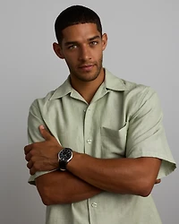 Men's Watch in Stainless Steel & Black Leather